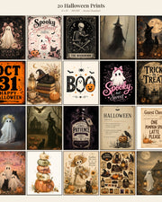Halloween Printable Wall Art Bundle | 20 Vintage Ghost Witch Cat Posters | Instant Digital Download 8x10