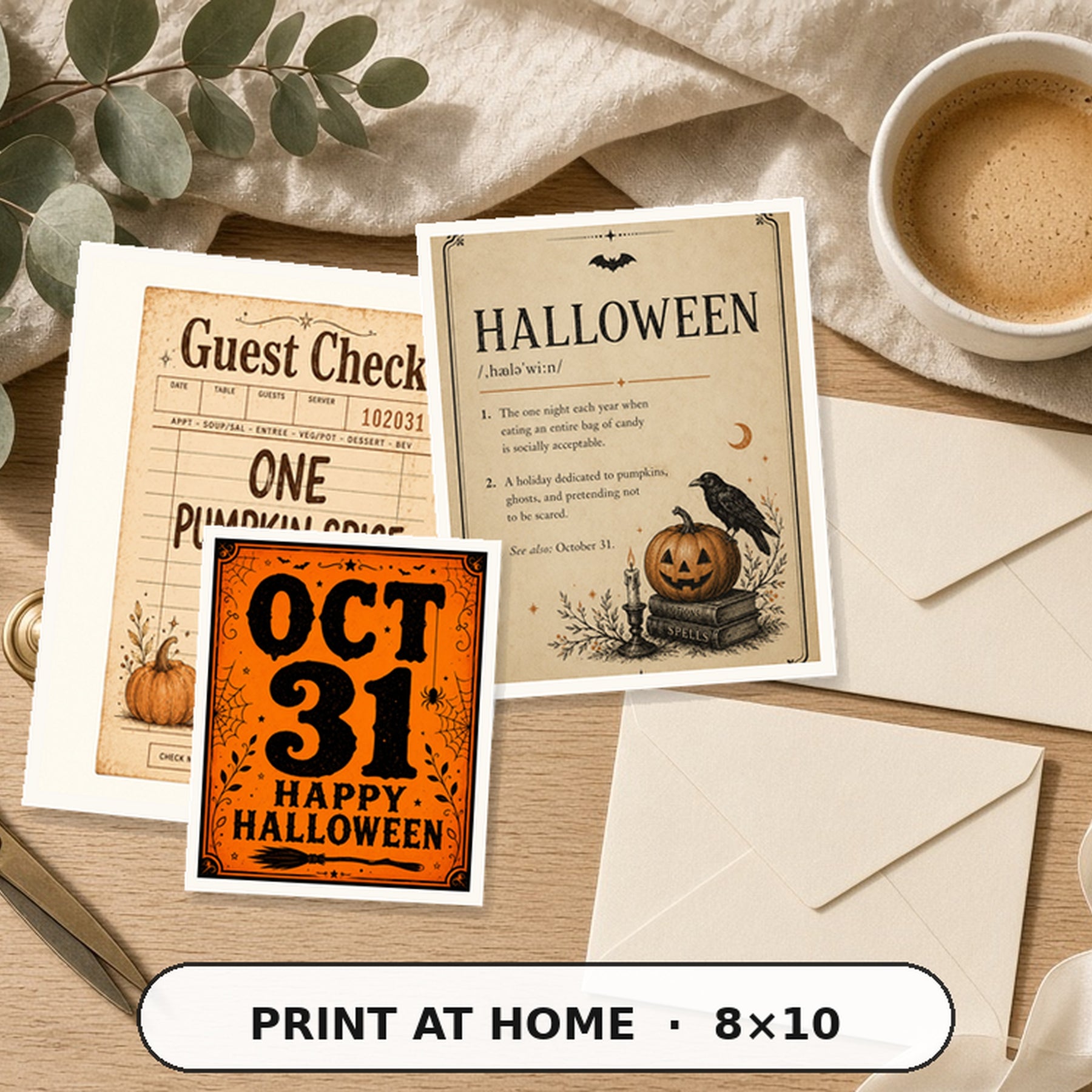 Halloween Printable Wall Art Bundle | 20 Vintage Ghost Witch Cat Posters | Instant Digital Download 8x10
